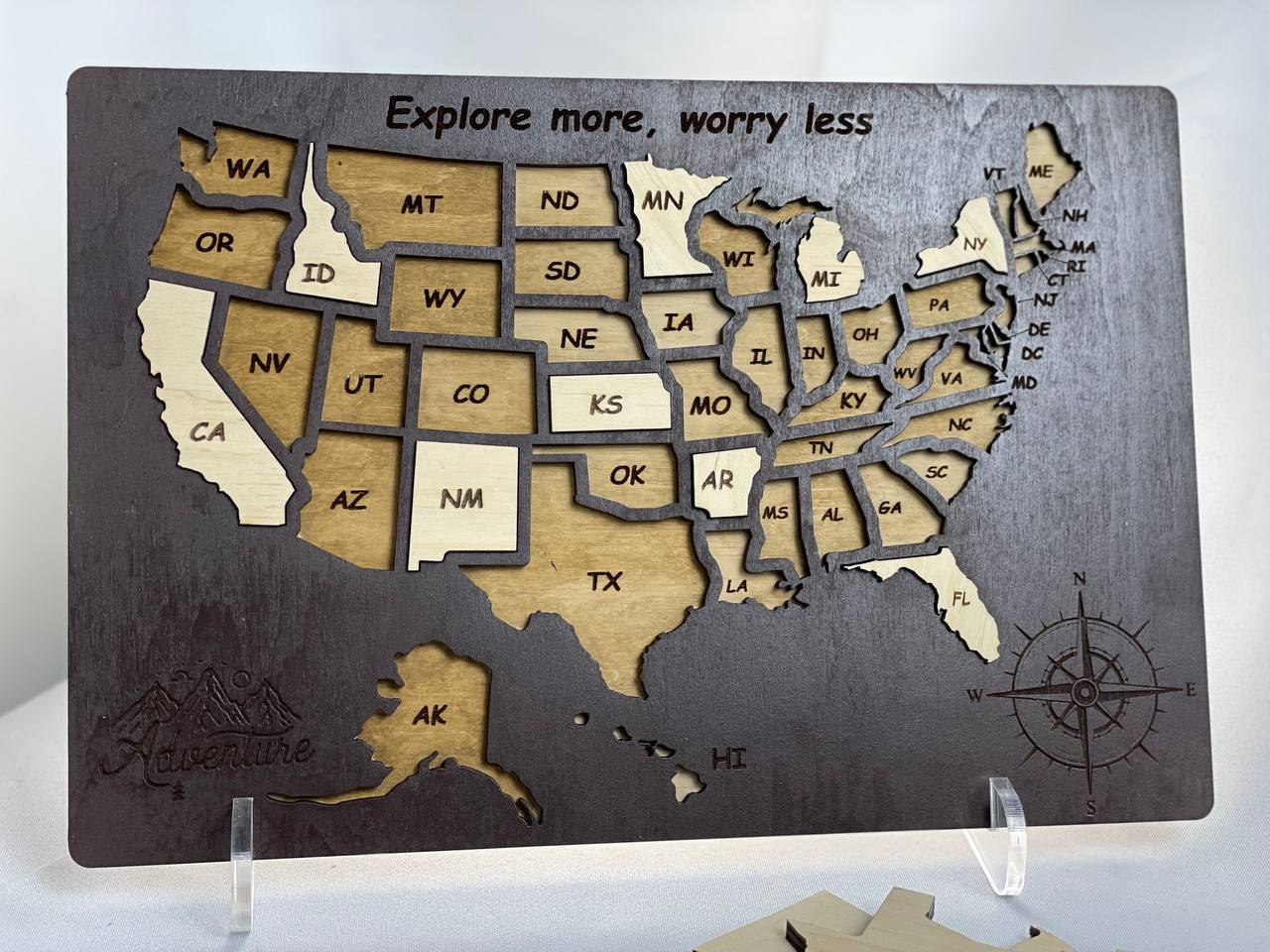 USA Map Travel Map, Wooden United States color Brown