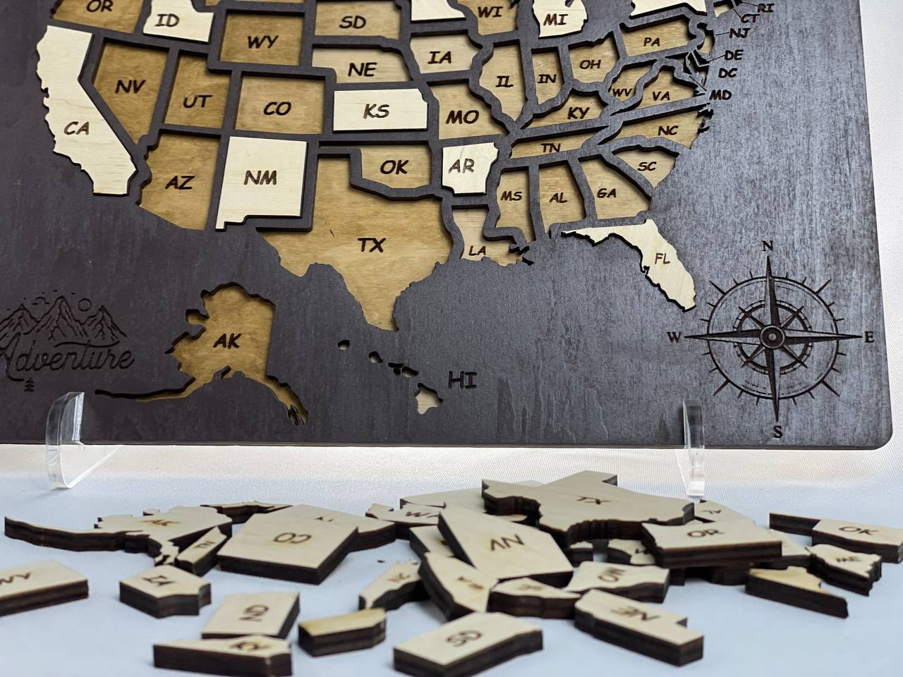 USA Map Travel Map, Wooden United States color Brown