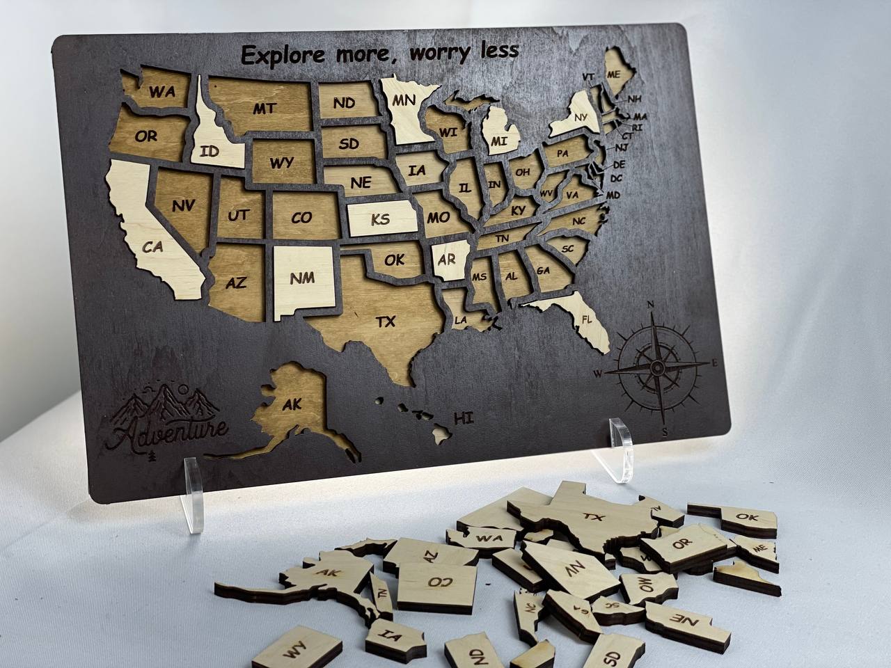 USA Map Travel Map, Wooden United States color Brown