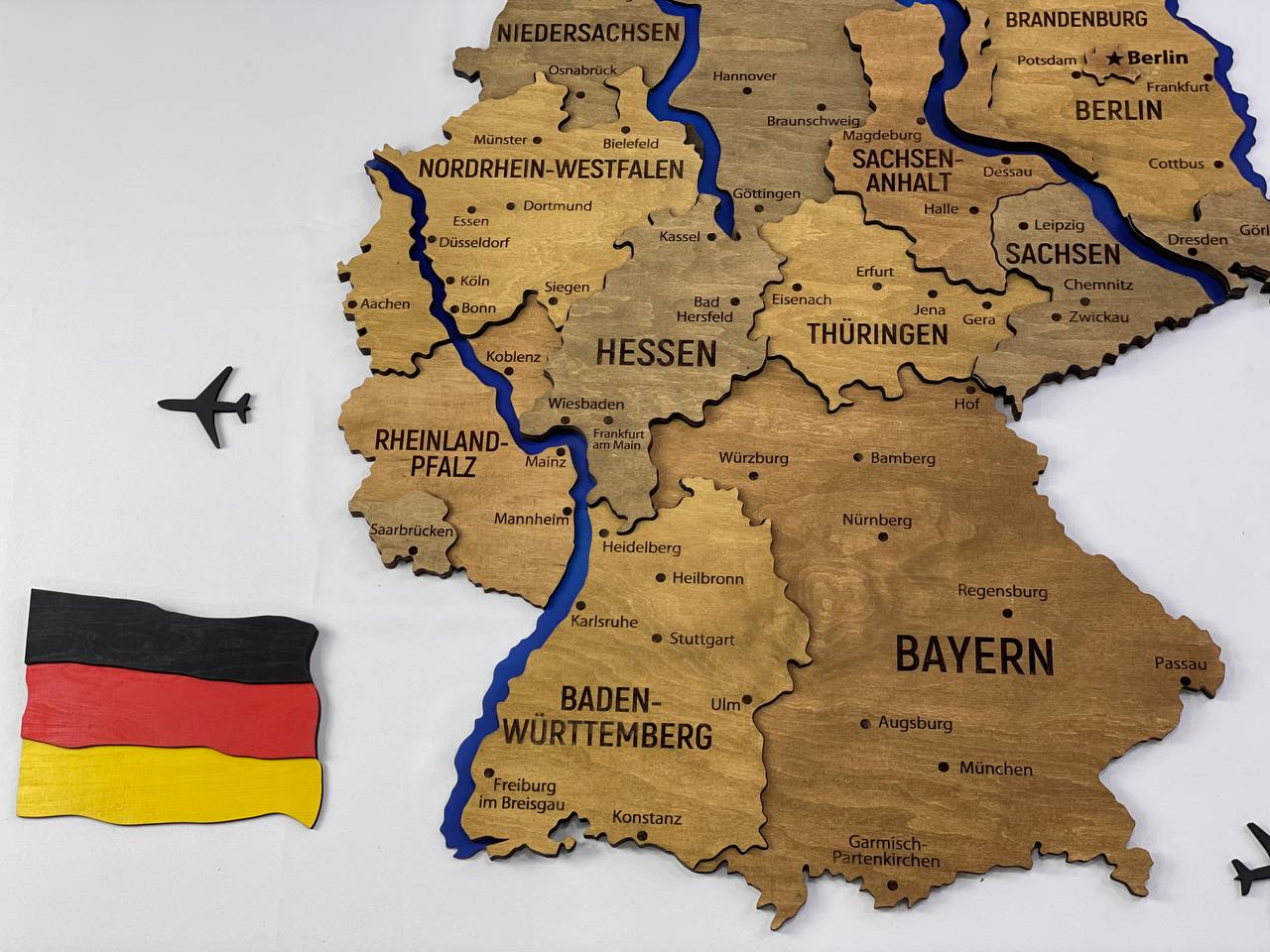 Map of Germany with Rivers Dark Nut Color