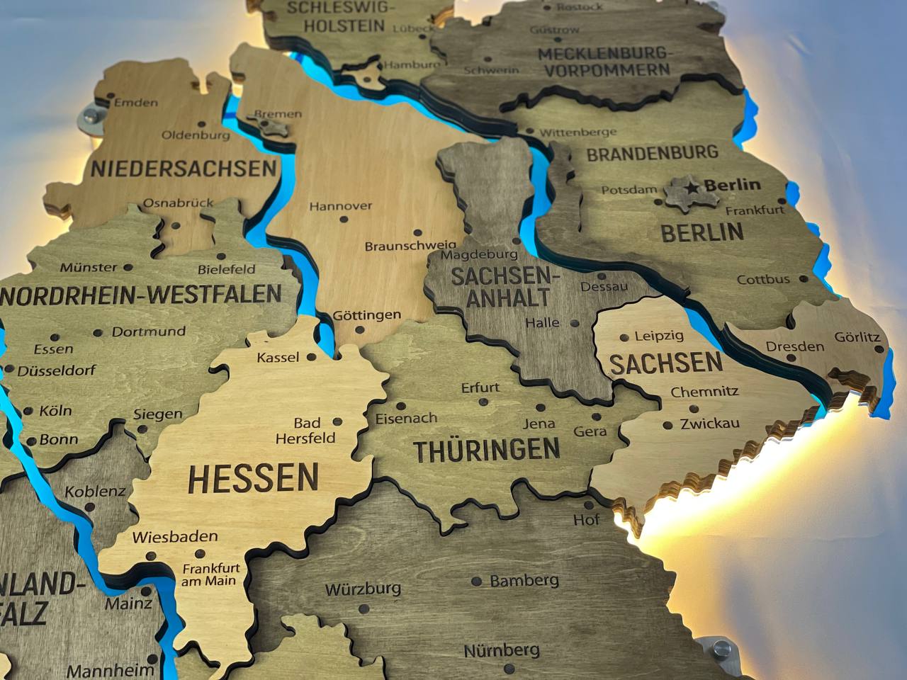 Acrylic Map of Germany with Rivers Elis Color