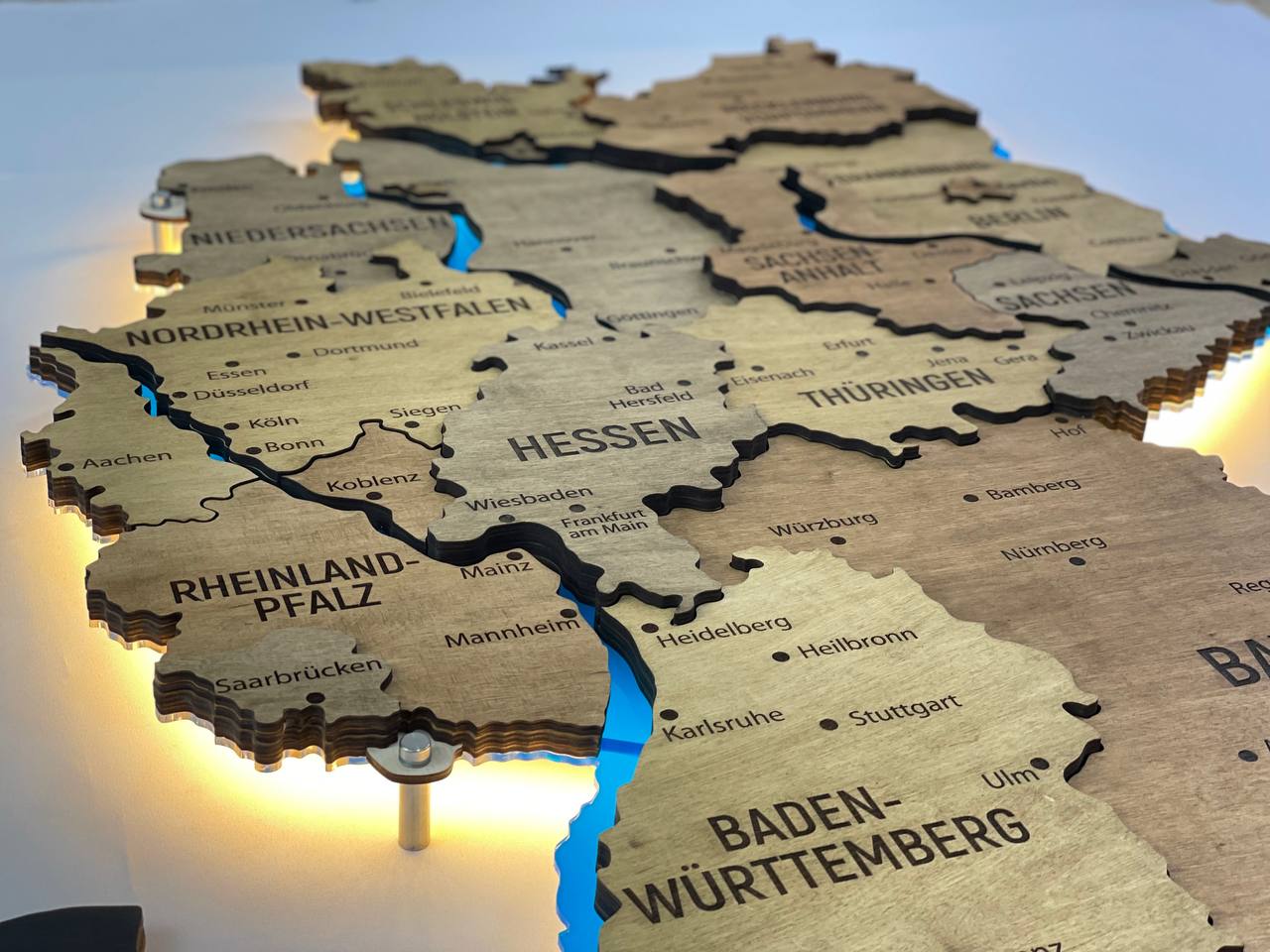 Acrylic Map of Germany with Rivers Dark Nut Color