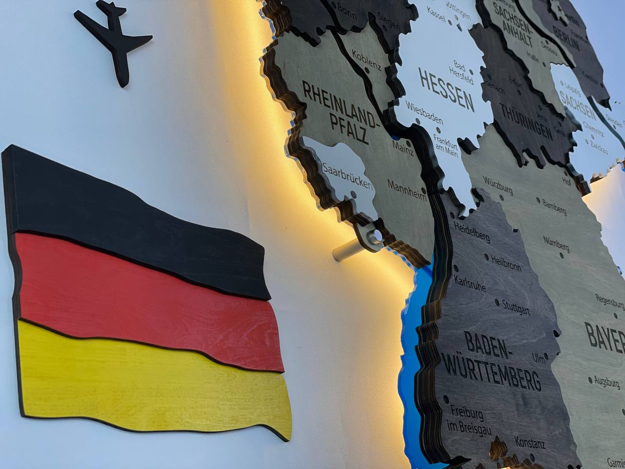 Acrylic Map of Germany with Rivers Black&White Color