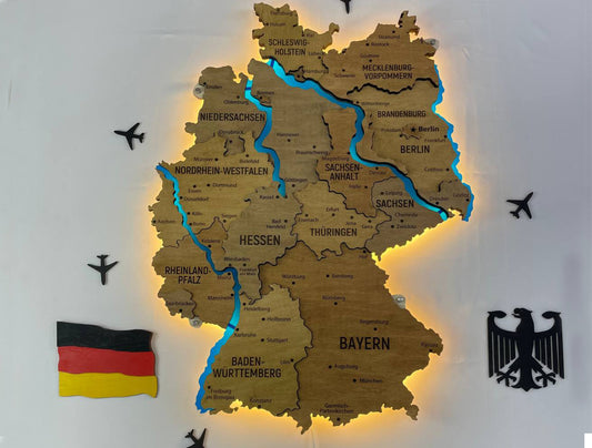 Acrylic Map of Germany with Rivers Dark Nut Color