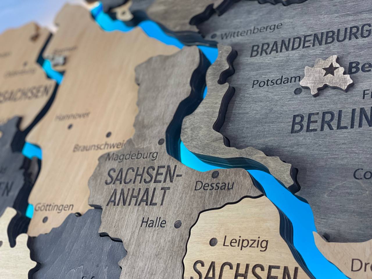 Acrylic Map of Germany with Rivers Brute Color