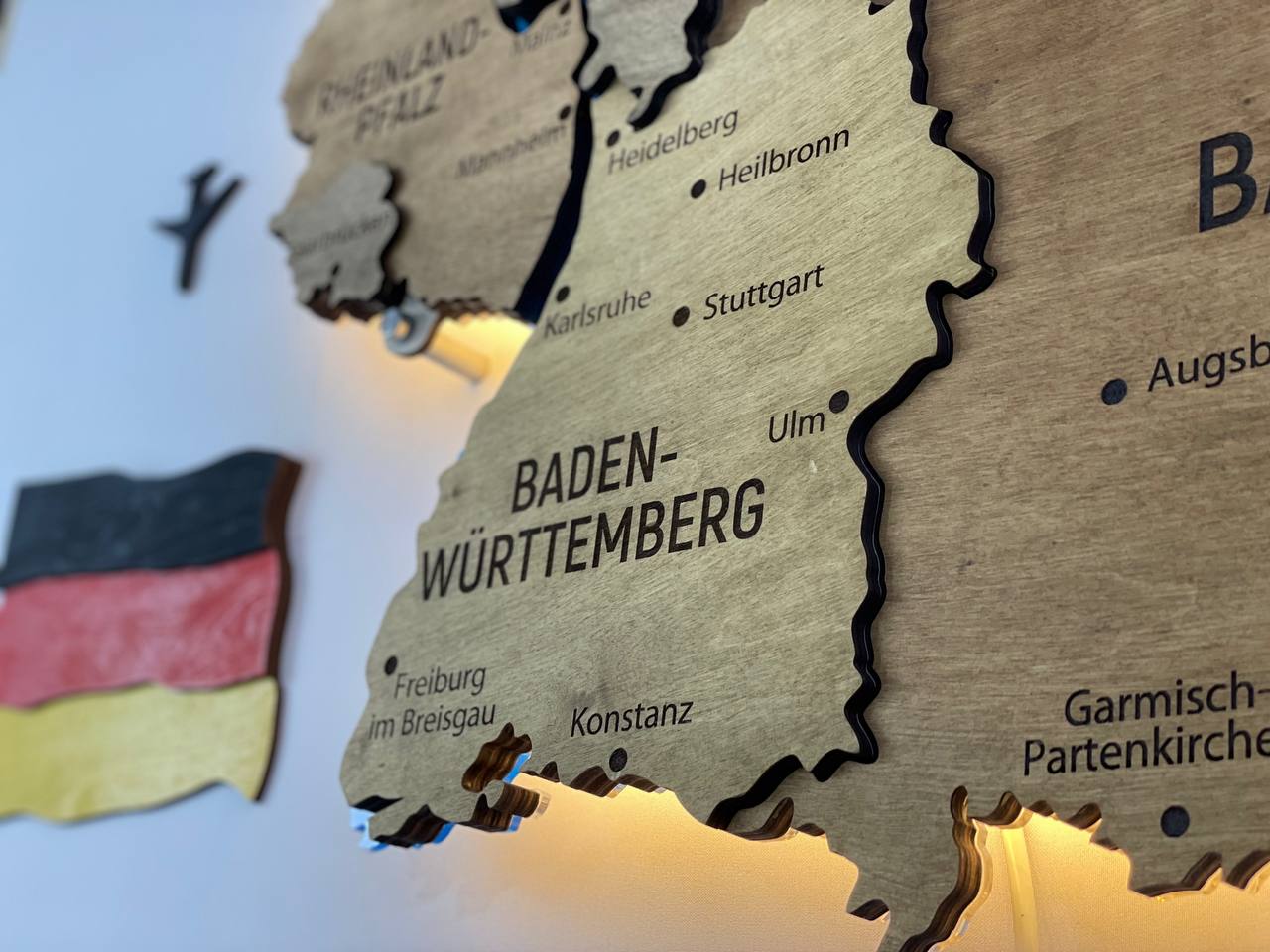 Acrylic Map of Germany with Rivers Dark Nut Color