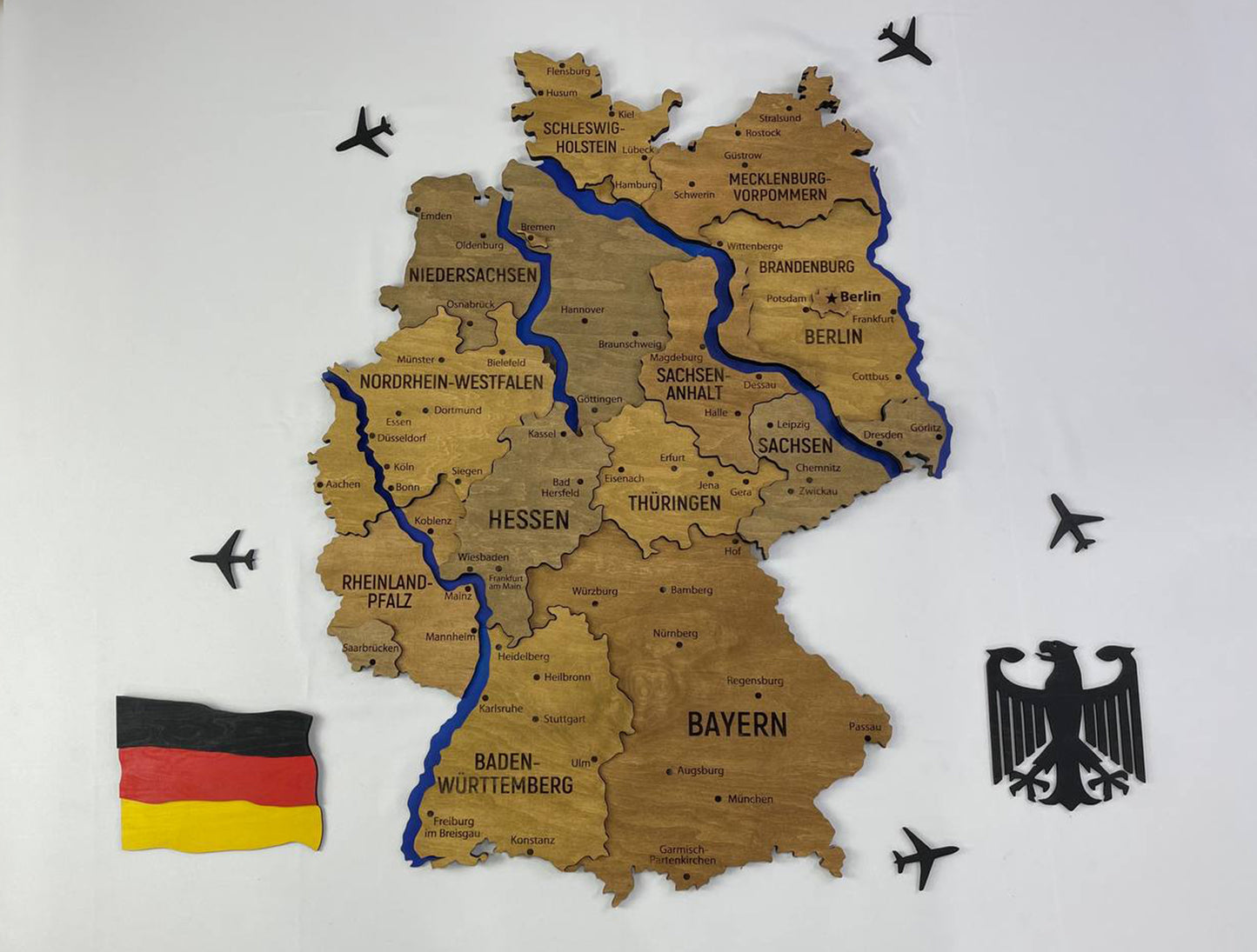 Map of Germany with Rivers Dark Nut Color