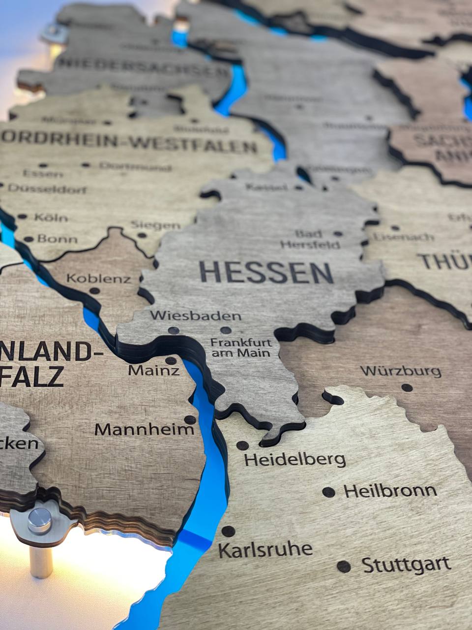 Acrylic Map of Germany with Rivers Dark Nut Color