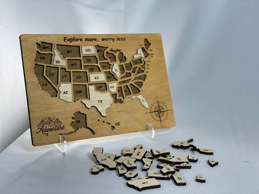 USA Map Travel Map, Wooden United States color Teak