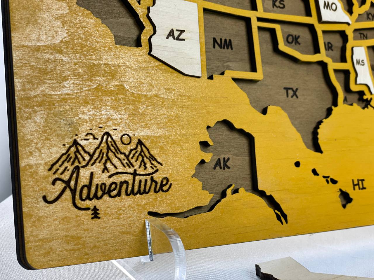USA Map Travel Map, Wooden United States color Yellow