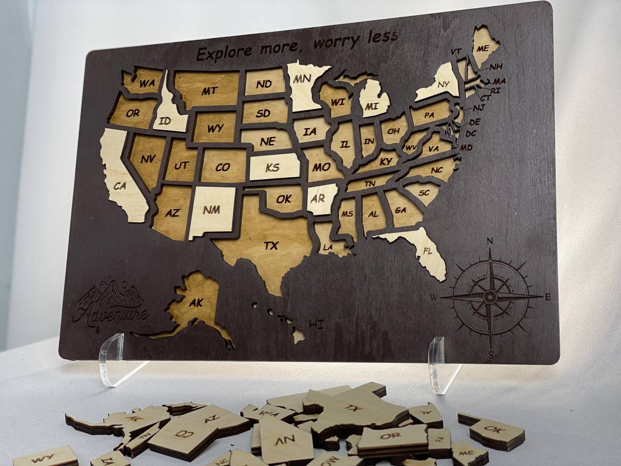 USA Map Travel Map, Wooden United States color Brown