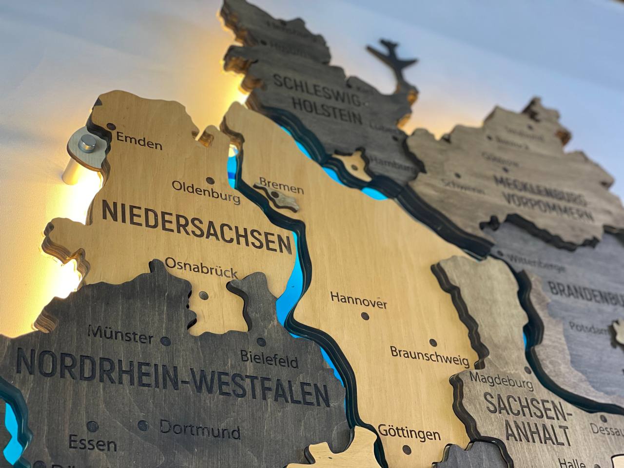 Acrylic Map of Germany with Rivers Brute Color