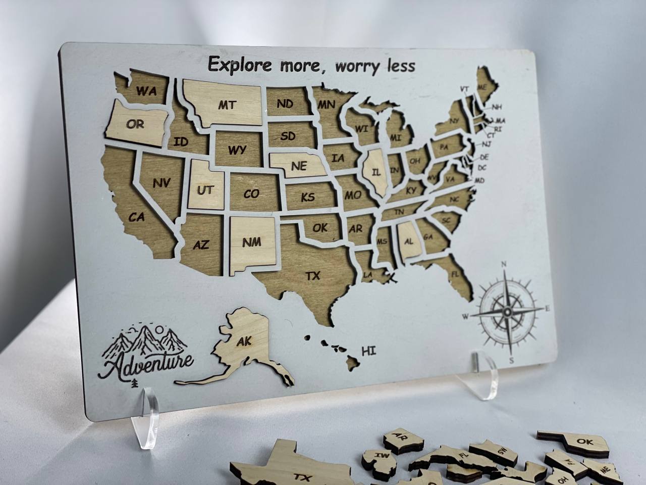 USA Map Travel Map, Wooden United States color White