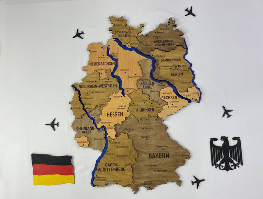 Map of Germany with Rivers Elis Color