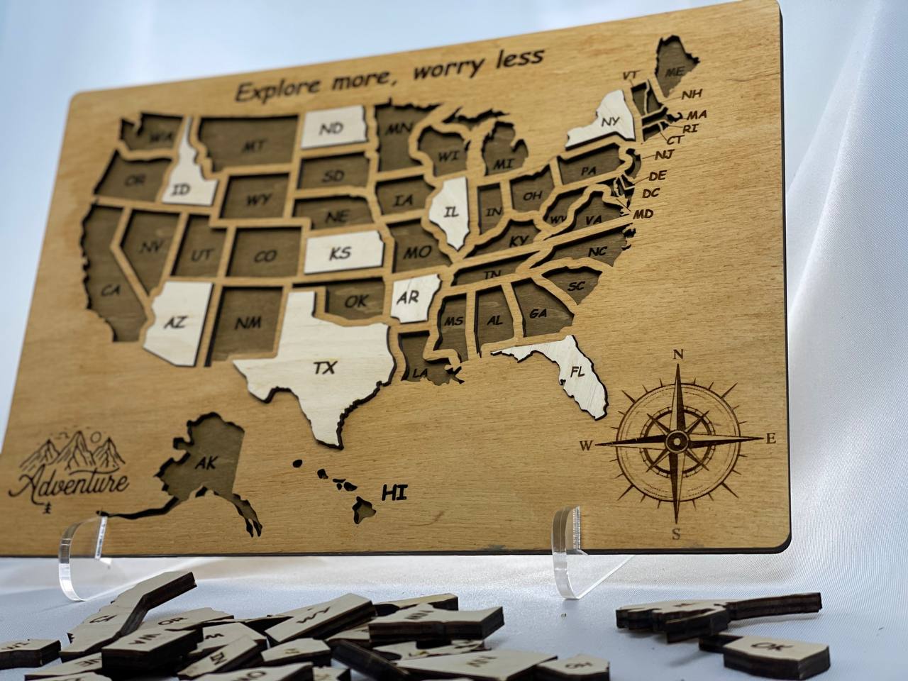 USA Map Travel Map, Wooden United States color Teak