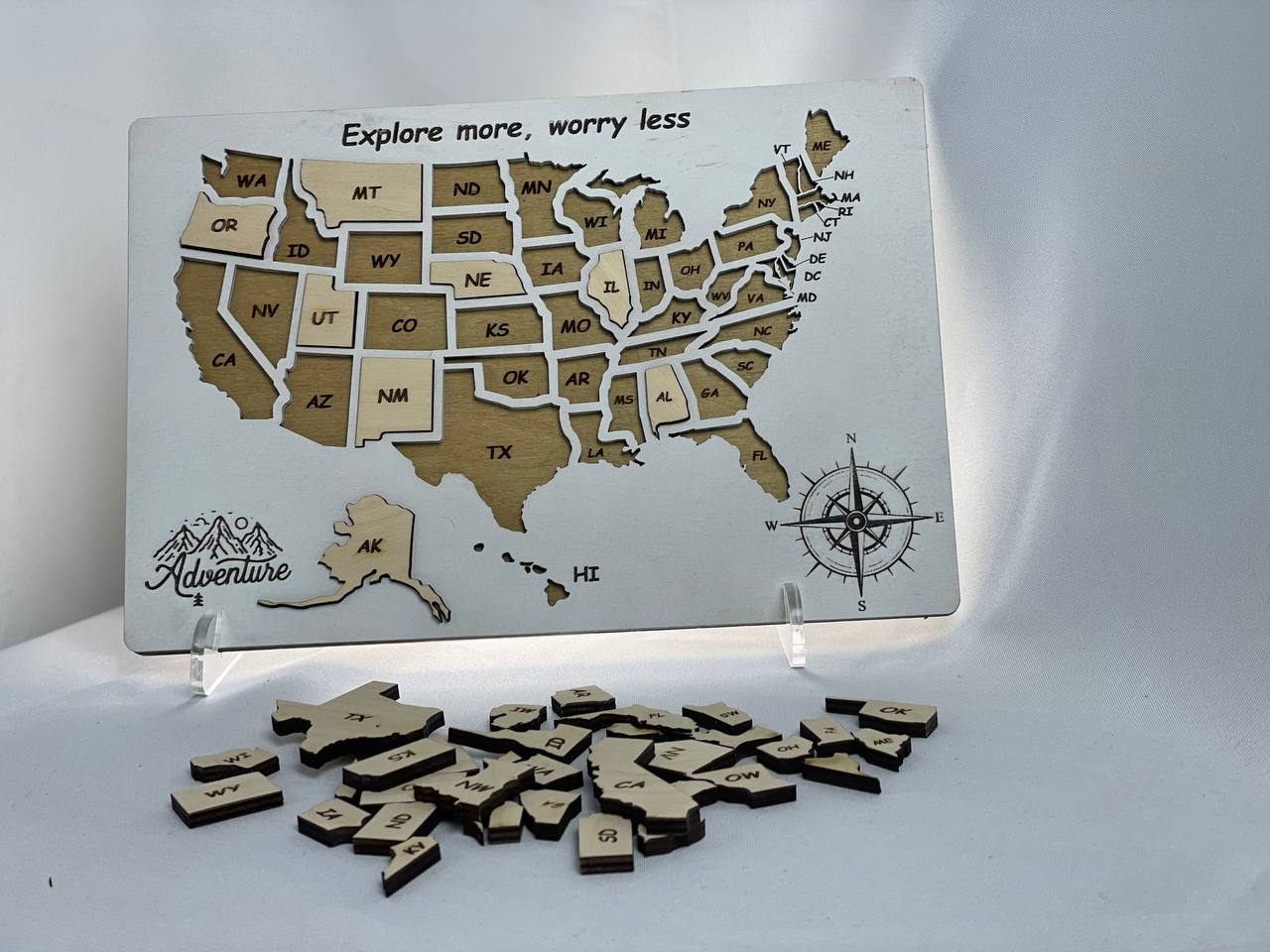 USA Map Travel Map, Wooden United States color White