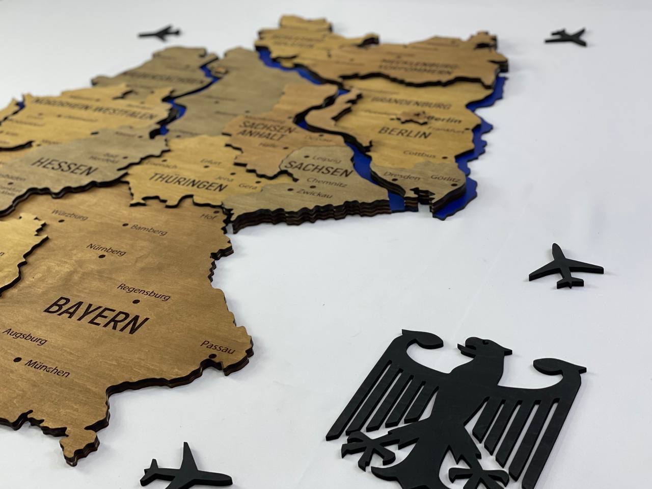 Map of Germany with Rivers Dark Nut Color