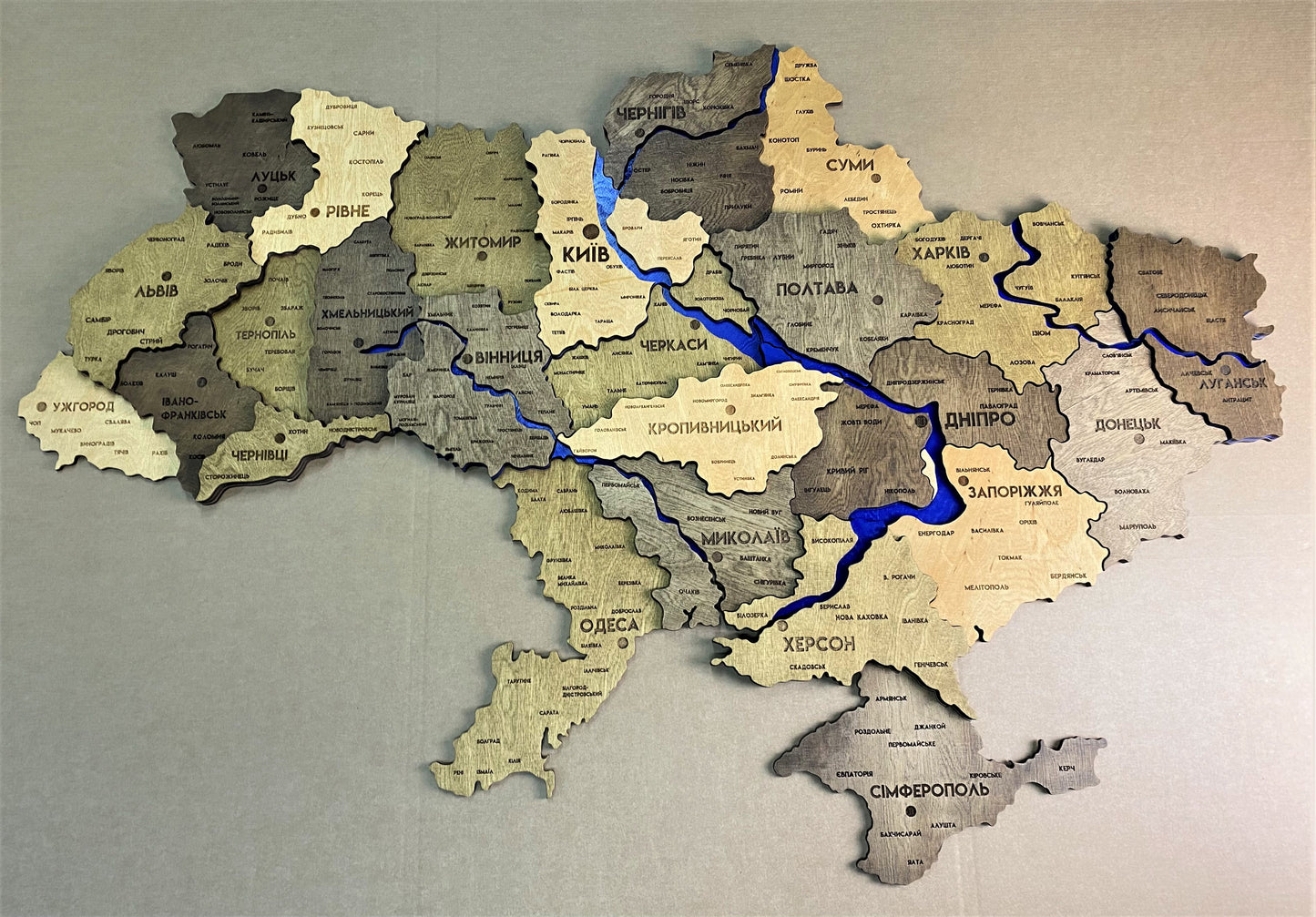 Detailed Ukraine 3D map with rivers color Elis