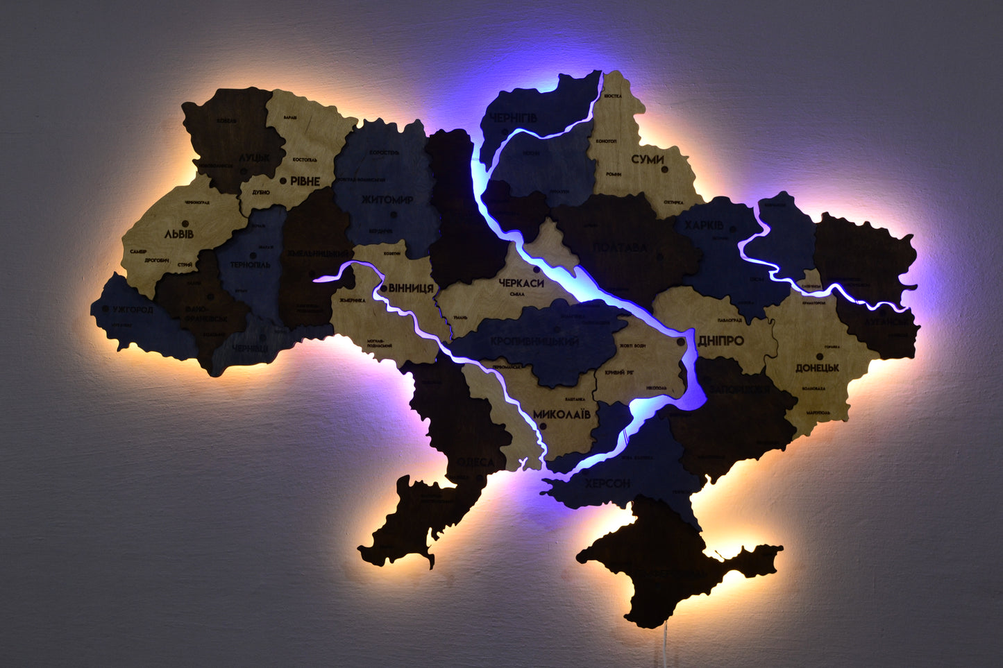 Multilayer Ukraine LED map with backlighting of rivers color Prime