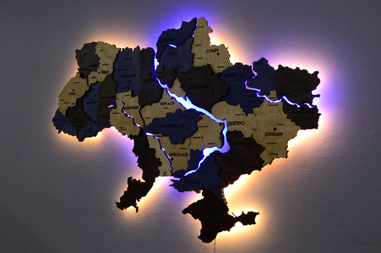 Multilayer Ukraine LED map with backlighting of rivers color Prime