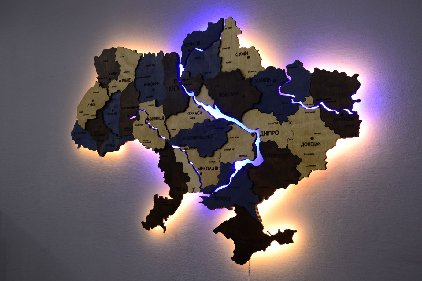 Multilayer Ukraine LED map with backlighting of rivers color Prime