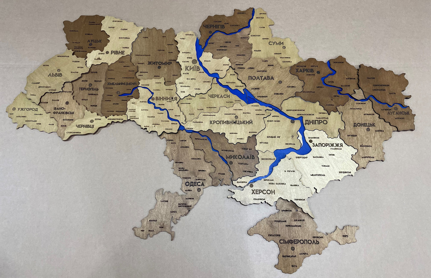 Detailed Ukraine 3D map with rivers palette Oak