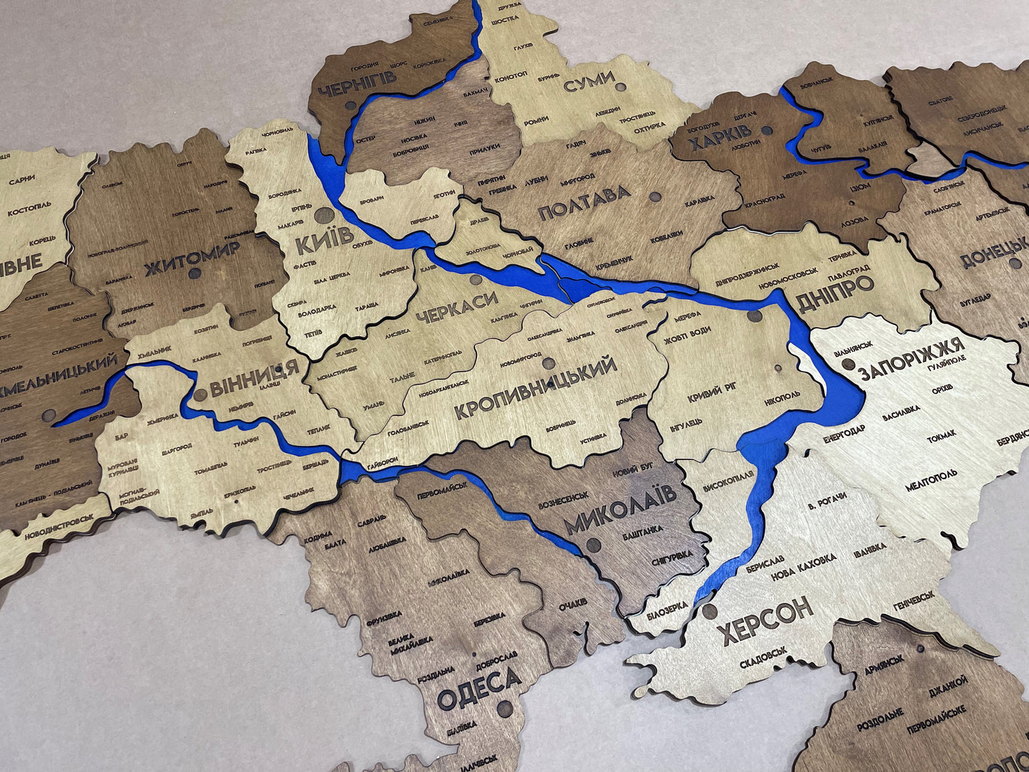 Detailed Ukraine 3D map with rivers palette Oak