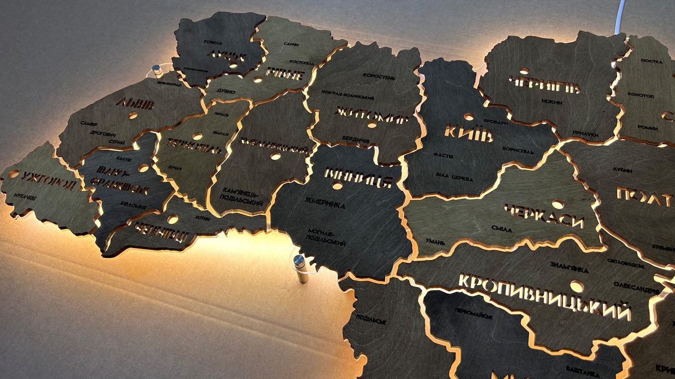Ukraine LED map on acrylic glass with backlighting  between regions color Helsinki