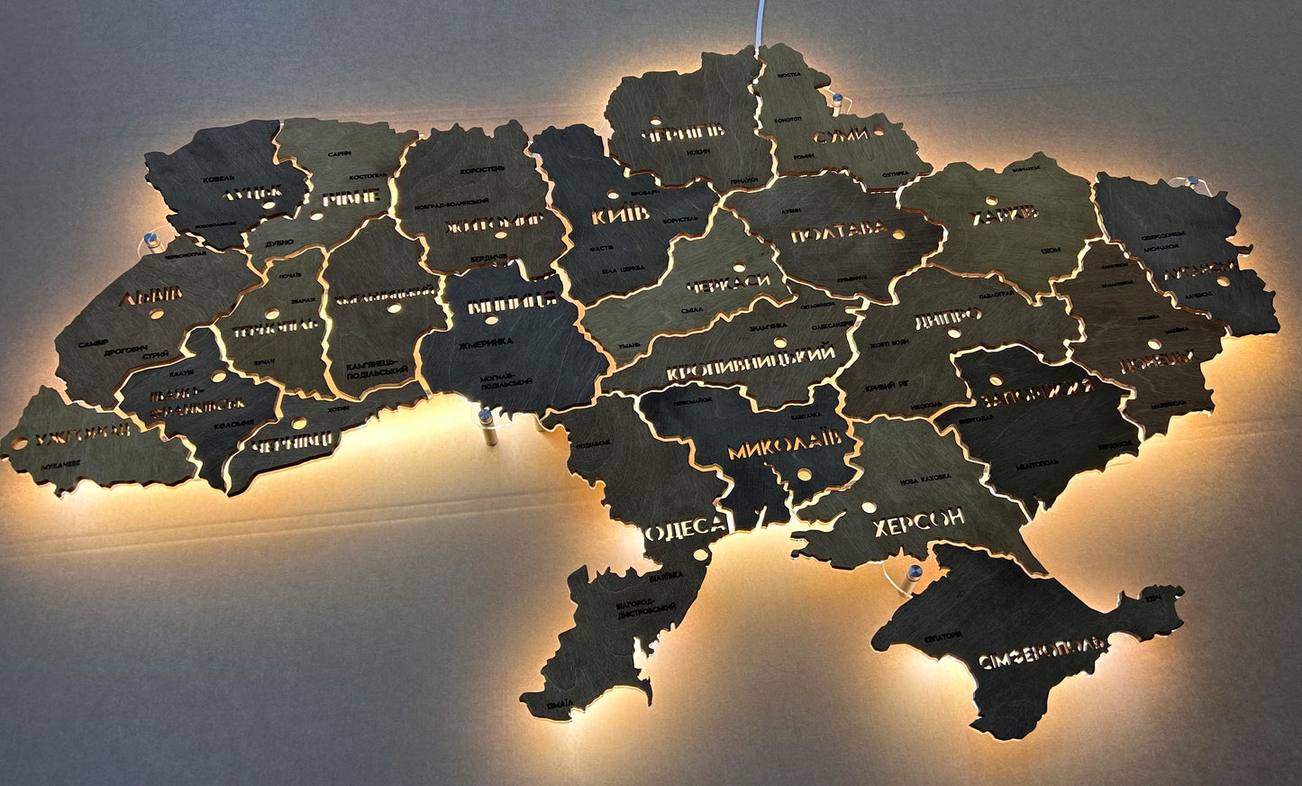 Ukraine LED map on acrylic glass with backlighting  between regions color Helsinki