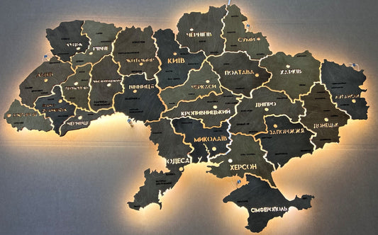 Ukraine LED map on acrylic glass with backlighting  between regions color Helsinki