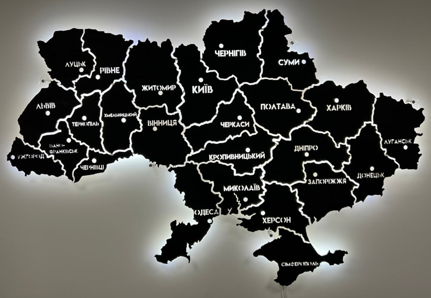 Ukraine LED map on acrylic glass with backlighting  between regions color Black