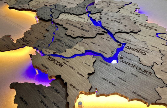 Multilayer Ukraine LED map with backlighting of rivers color Helsinki