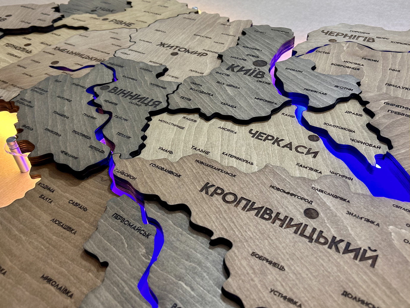 Multilayer Ukraine LED map with backlighting of rivers color Helsinki