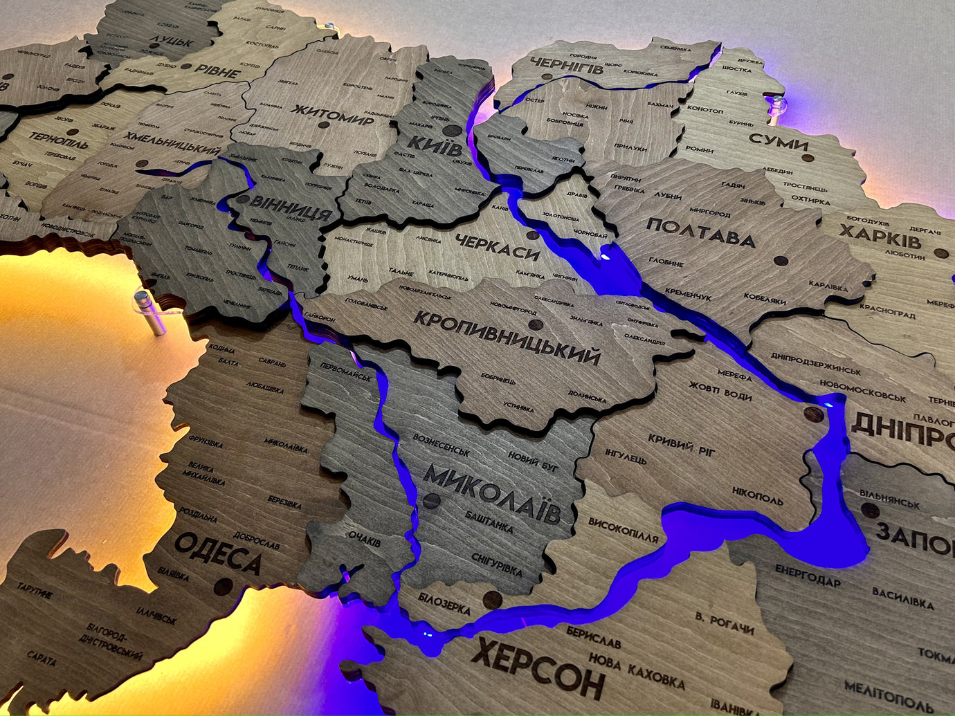Multilayer Ukraine LED map with backlighting of rivers color Helsinki