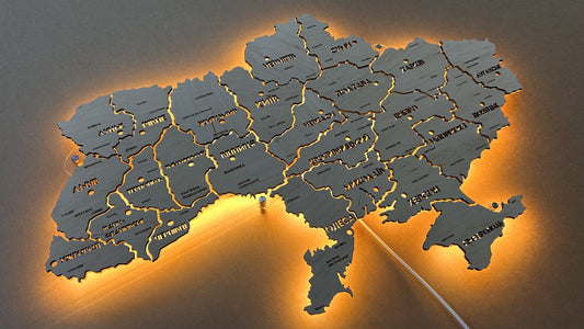 Ukraine LED map on acrylic glass with backlighting  between regions color Natural