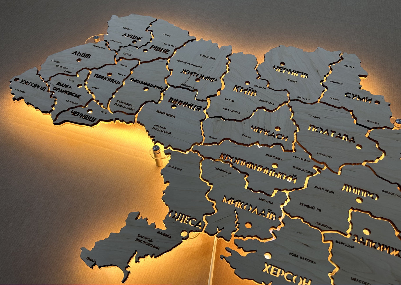 Ukraine LED map on acrylic glass with backlighting  between regions color Natural