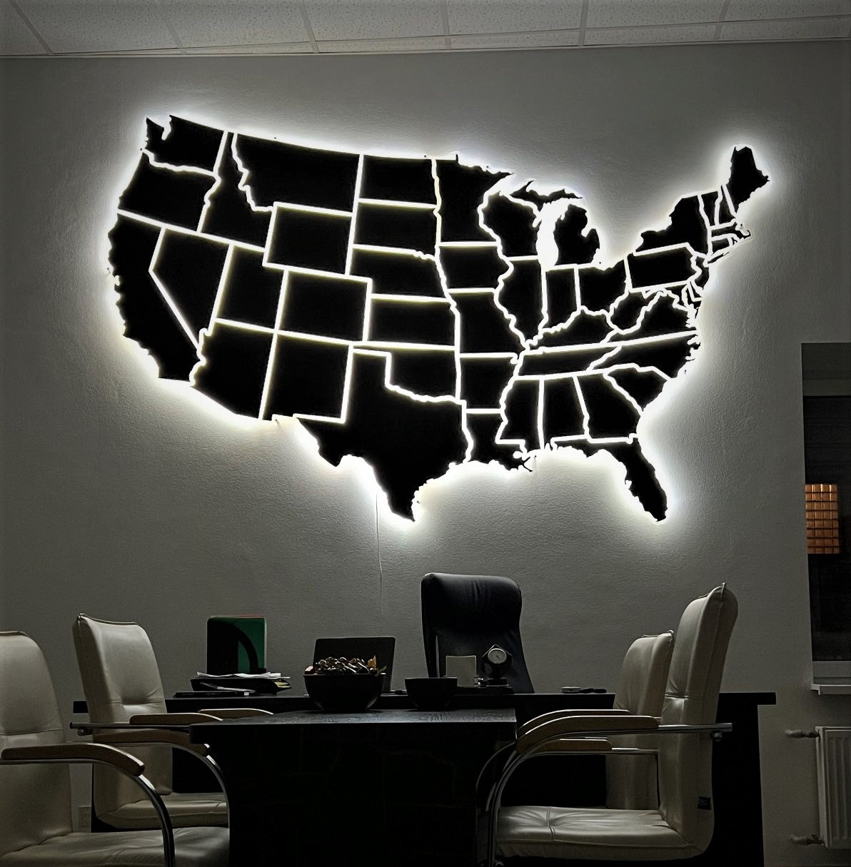 The USA LED map on acrylic glass with backlighting between states (without engraving) color Black