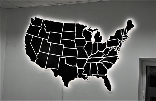 The USA LED map on acrylic glass with backlighting between states (without engraving) color Black