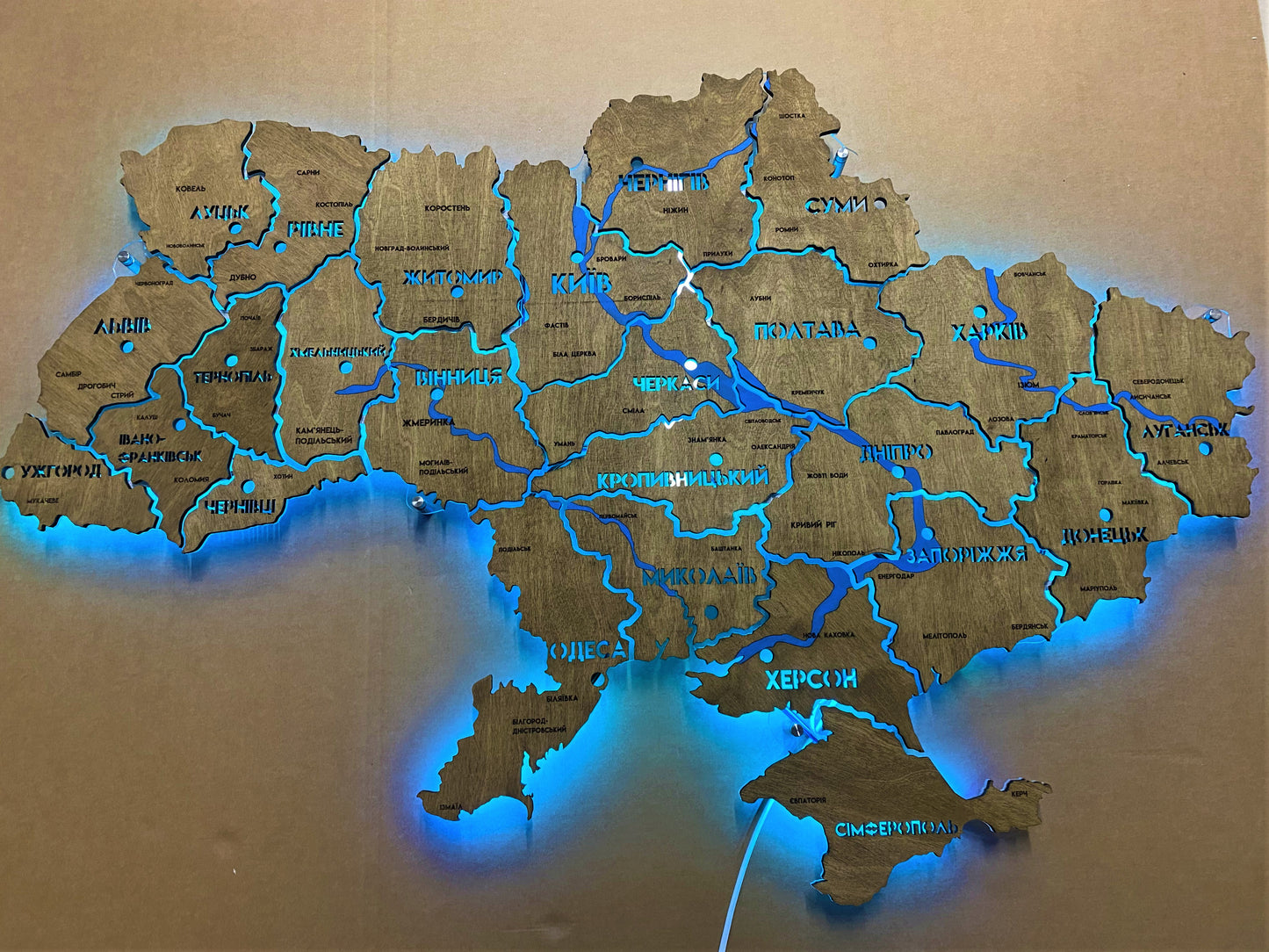 Ukraine LED RGB map on acrylic glass with rivers and backlighting  between regions color Venge 1