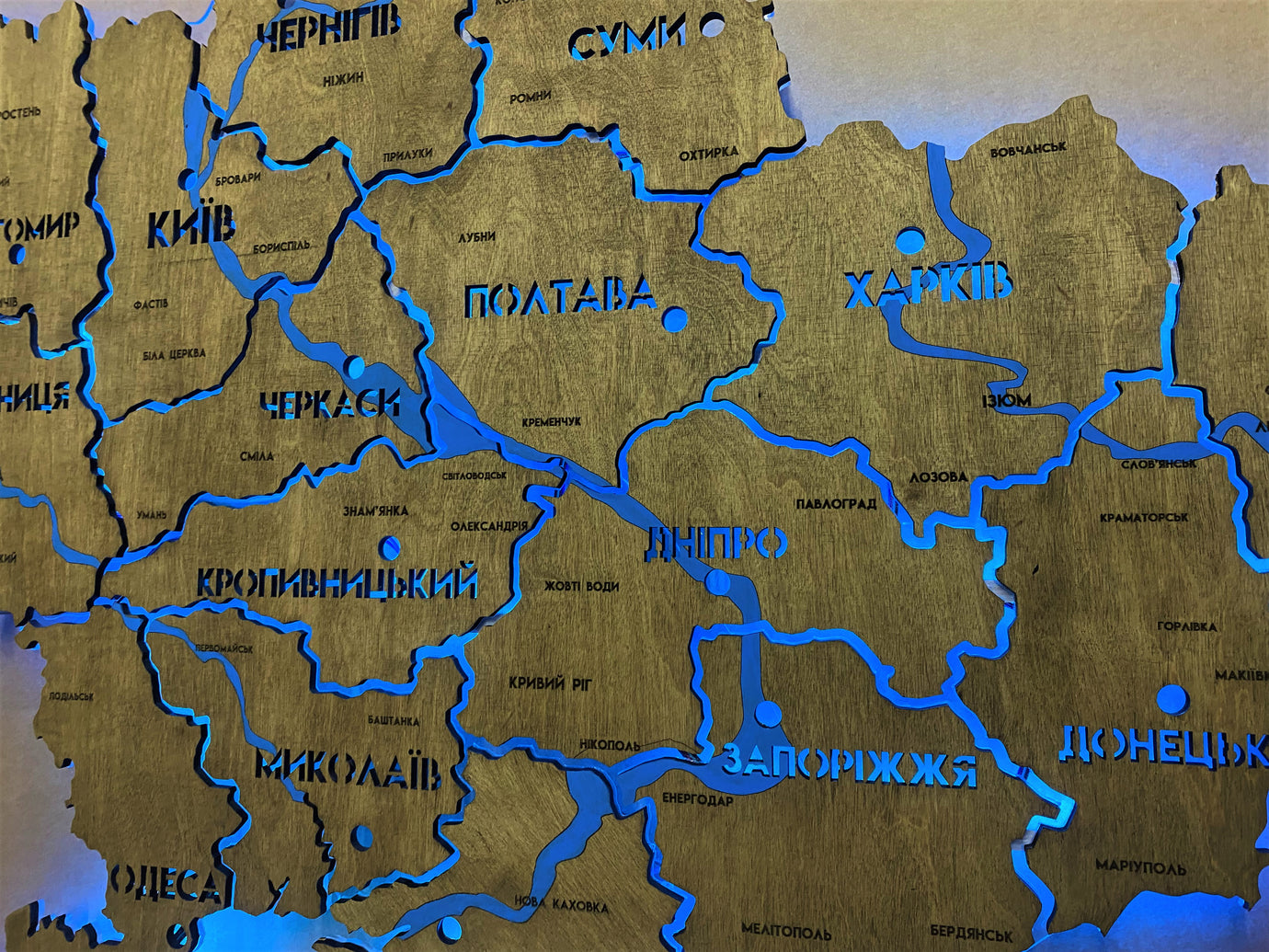 Ukraine LED RGB map on acrylic glass with rivers and backlighting  between regions color Venge 1