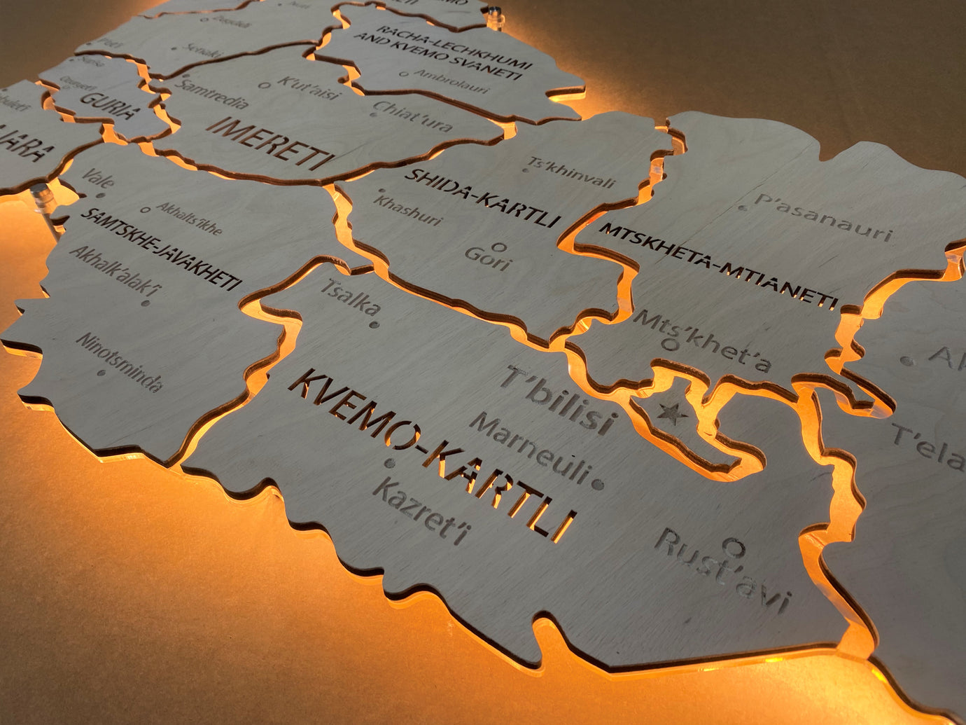 Georgia LED map on acrylic glass with backlighting between regions color White
