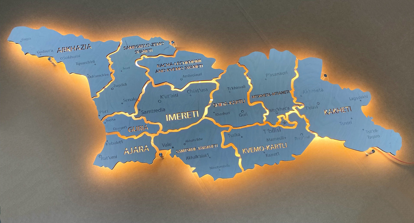 Georgia LED map on acrylic glass with backlighting between regions color White