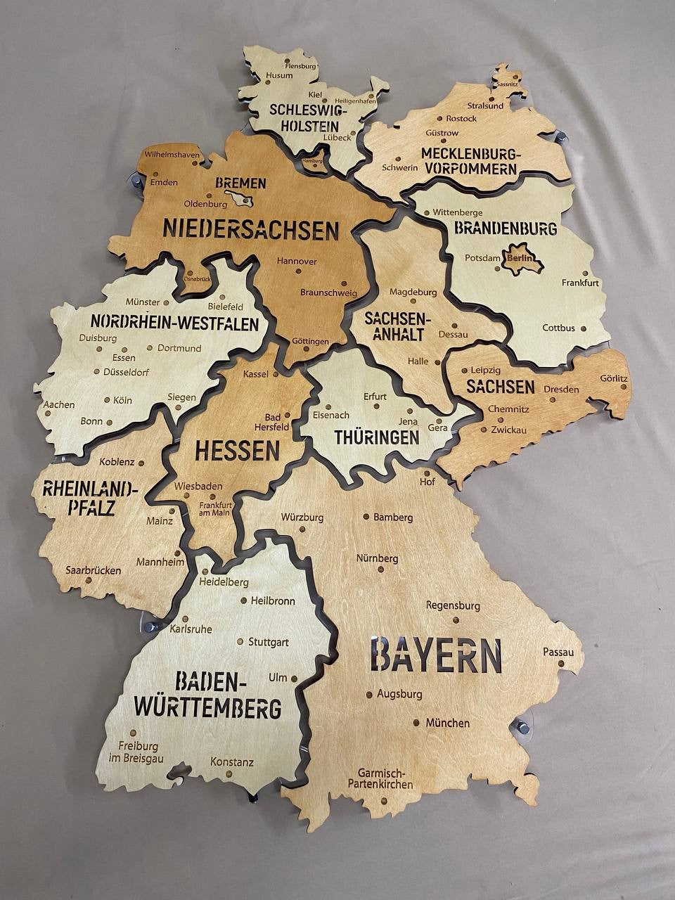 Germany LED map on acrylic glass with backlighting between regions color Bavaria