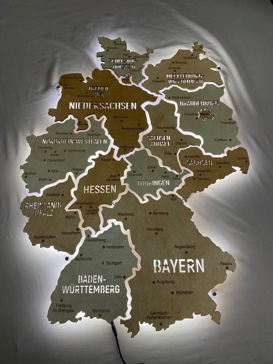 Germany LED map on acrylic glass with backlighting between regions color Bavaria