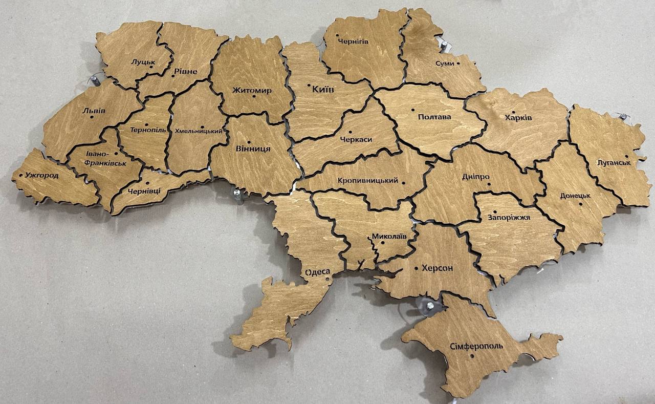 Ukraine LED RGB map on acrylic glass with backlighting  between regions color Nut