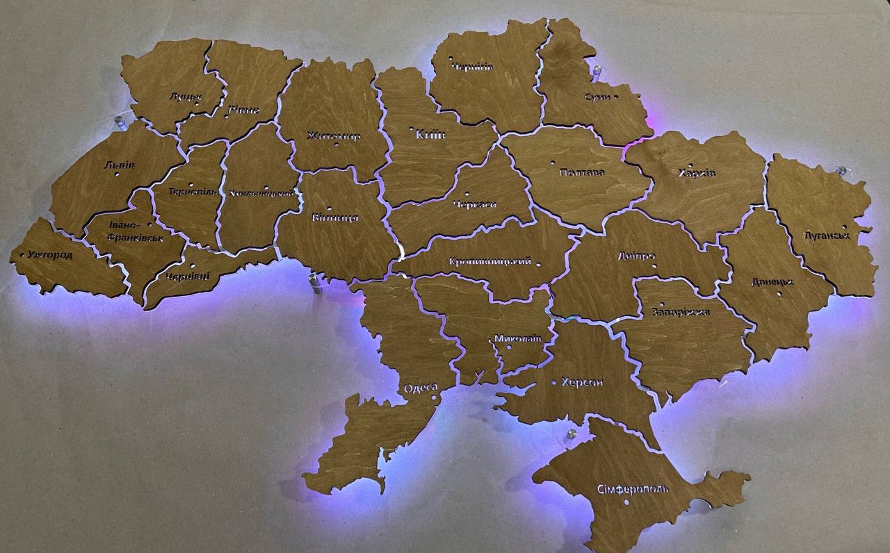 Ukraine LED RGB map on acrylic glass with backlighting  between regions color Nut